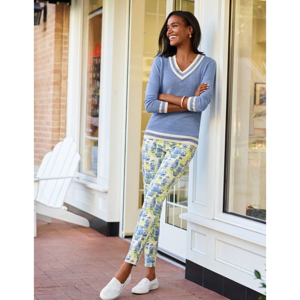 Talbots Linen V-neck Classic Sweater Preppy Tennis Heritage Country Club Size MP